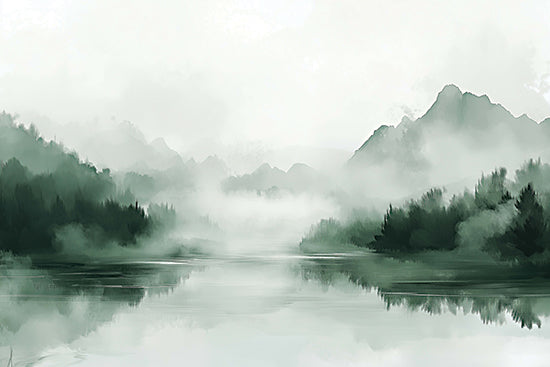 Heidi Kuntz HK550 - HK550 - Smoky Lakeshore - 18x12 soft abstract landscape, hazy mountains and valley, neutral beige and gold tones, minimalist horizon, calming modern decor, gentle brush strokes, atmospheric light, serene nature scene from Penny Lane