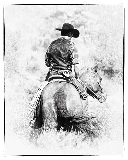 JG Studios JGS587 - JGS587 - Cowboy at the Ranch I - 12x18 Western, Cowboy, Horse, Back View, Sketch, Drawing Print, Black & White, Masculine from Penny Lane