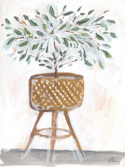 Jessica Mingo JM558 - JM558 - Boho Tree - 12x16 Potted plant painting, greenery art, mid-century decor, wicker planter, indoor houseplant, botanical art, painterly brush strokes from Penny Lane