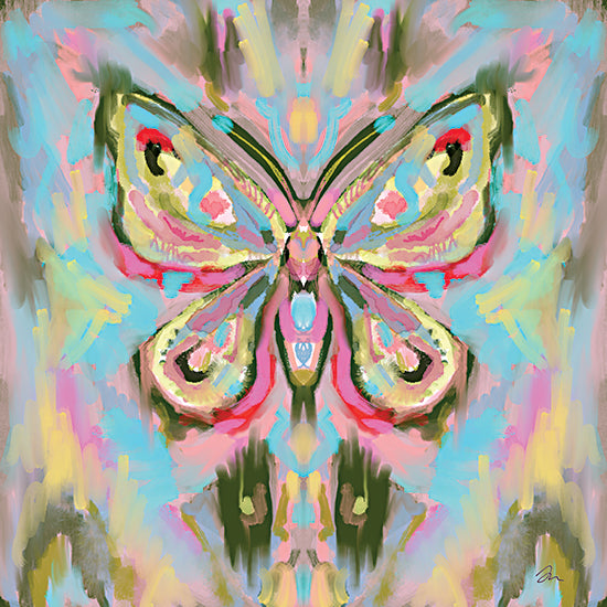 Jessica Mingo JM675 - JM675 - Kaleidoscope Wings - 12x12 butterfly motif, symmetrical composition, bright mint and pink palette, abstract wings, expressive brushwork, fantasy look, neon highlights, dreamy aura, contemporary mixed-media feel from Penny Lane