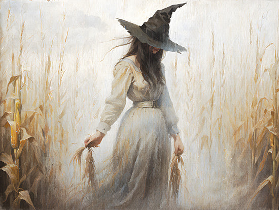 Jo Moulton JO119 - JO119 - Harvest Witch - 16x12 witch in cornfield, autumn harvest, woman in long dress, pointed hat, fantasy scene, fall colors, moody landscape, seasonal halloween art from Penny Lane