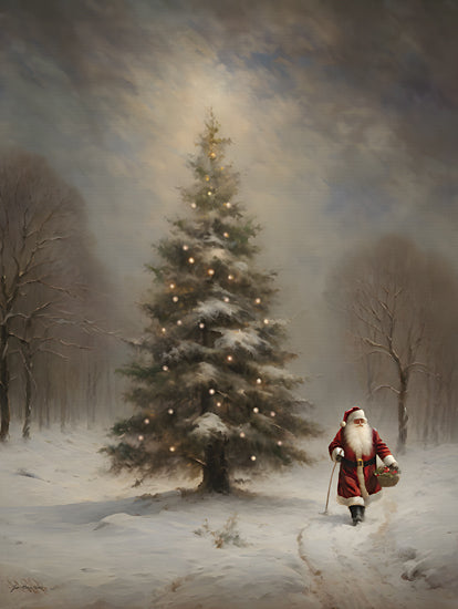 Jo Moulton JO188 - JO188 - Santa's Tree - 12x16 Christmas, Holidays, Santa Claus, Christmas Tree, Winter, Snow, Trees, Christmas Lights, Landscape from Penny Lane