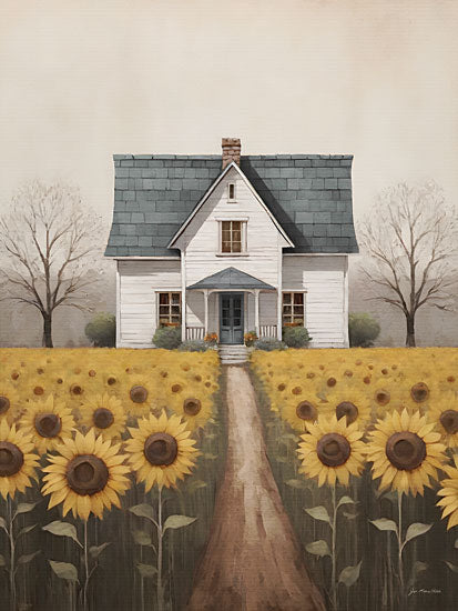 Jo Moulton JO195 - JO195 - Sunflower Welcome   - 12x16 red rose garden, blooming roses, romantic flowers, cottage garden, lush greenery, misty background, botanical landscape, vintage inspired floral art, painterly petals, nature wall decor, soft atmospheric garden scene, valentine style roses, feminine floral scene, English garden feel from Penny Lane