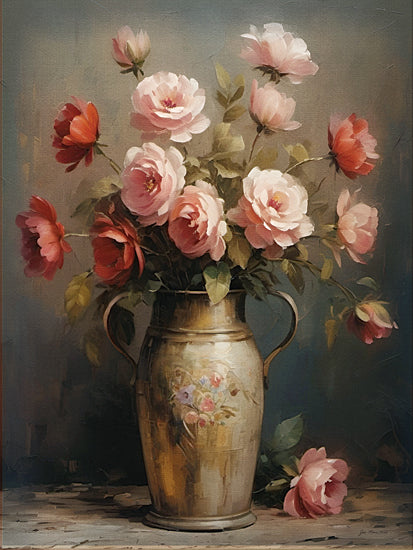 Jo Moulton JO269 - JO269 - Rose Reflection - 12x16 potted basil still life, kitchen herb art, rustic tin can planter, farmhouse kitchen decor, green basil leaves, culinary herb illustration, vintage label canister, simple botanical still life, muted neutral background, painterly texture, cottage kitchen accent, fresh greenery from Penny Lane