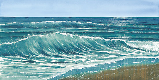 John Rossini JR450 - JR450 - Forever Waves - 18x9 ocean waves, seascape, crashing surf, turquoise water, coastal art, beach, shoreline, water movement, sea foam, horizon, nature, summer, painterly watercolor, calming, aquatic from Penny Lane