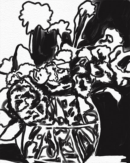 Kamdon Kreations KAM1039 - KAM1039 - Festoon - 12x16 abstract floral still life, bouquet in vase, loose ink painting, expressive brushwork, black and white flowers, peonies, garden flowers, minimalist botanical, modern ink illustration, contemporary still life, neutral wall art, painterly sketch, organic shapes from Penny Lane