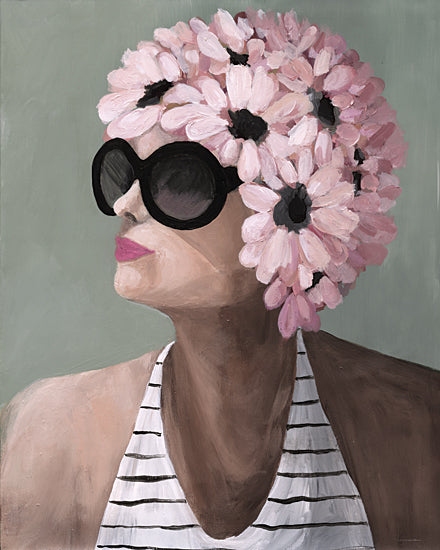 Kamdon Kreations KAM1078 - KAM1078 - Flower Lady   - 12x16 woman with flower swim cap, retro portrait, pink flowers, oversized sunglasses, fashion art, vintage style from Penny Lane