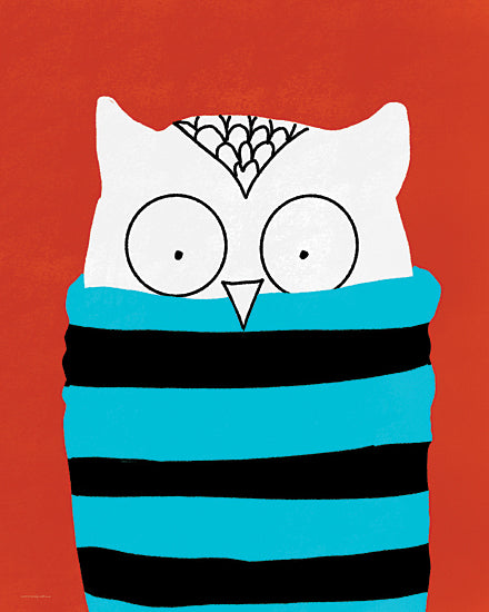 Kamdon Kreations KAM1089 - KAM1089 - Turtleneck Owl - 12x16 owl drawing, big eyes, cozy blanket, bold red background, stylized bird, quirky character from Penny Lane
