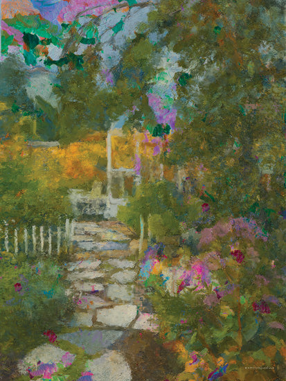 Kamdon Kreations KAM1099 - KAM1099 - The Lighted Path - 12x16 garden pathway art, cottage garden scene, stone path and flowers, colorful landscape painting, lush greenery, outdoor impressionistic art, painterly texture, floral walkway, peaceful countryside path from Penny Lane