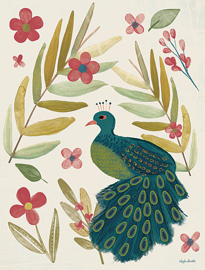 Katie Doucette KD188 - KD188 - Pretty as a Peacock - 12x16 Peacock, Flowers, Pink Flowers, Greenery, Tropical from Penny Lane