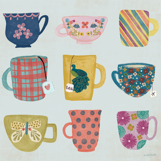 Katie Doucette KD236 - KD236 - Tea Cups - 12x12 Kitchen, Tea Cups, Folk Art from Penny Lane