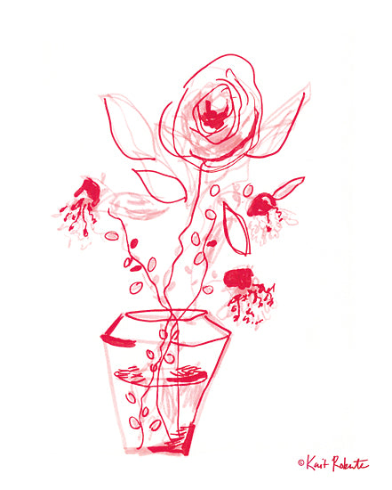 Kait Roberts KR922 - KR922 - Smell the Roses I - 12x16 black and white floral bouquet, striped pitcher vase, ink drawing flowers, modern farmhouse floral art, monochrome roses, sketchy petals, still life bouquet, hand drawn botanical illustration, bold black stripes, contemporary line art, decorative floral print, expressive pen strokes, rustic chic wall decor, graphic flower arrangement, casual elegant bouquet, neutral artwork from Penny Lane