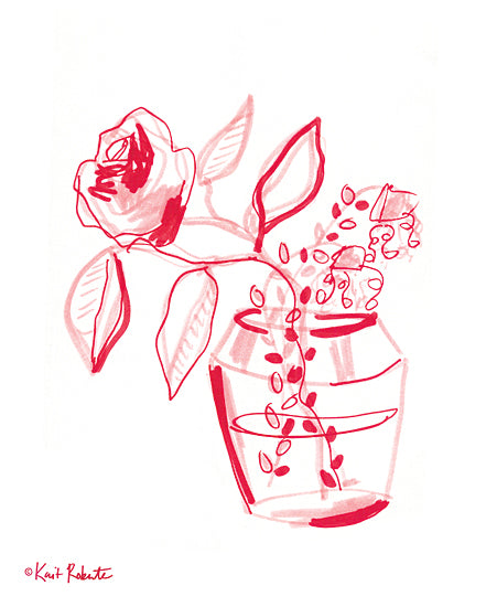 Kait Roberts KR923 - KR923 - Smell the Roses II - 12x16 black and white roses, striped bowl vase, modern floral sketch, monochrome bouquet, expressive line drawing, botanical wall art, hand drawn roses, contemporary still life, minimalist floral arrangement, decorative neutral art, ink illustration, loose petals and leaves, graphic flower composition, modern farmhouse style, artistic black ink bouquet, chic floral print from Penny Lane
