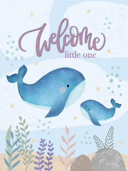 Lisa Larson LAR651 - LAR651 - Welcome Little One - 12x16 Baby, Babies Room, Whales, Coastal, Welcome Little One, Typography, Signs, Textual Art, Ocean Floor, Rocks, Plants, Greenery, Bubbles from Penny Lane