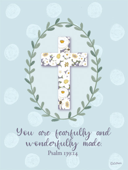 Lisa Larson LAR652 - LAR652 - You are Fearfully and Wonderfully Made - 12x16 Religious, Baby, Babies, Room, Cross, You are Fearfully and Wonderfully Made, Typography, Signs, Textual Art, Psalm, Bible Verse, Flowers, Daisies, Greenery, Polka Dots from Penny Lane