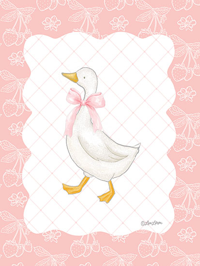Lisa Larson LAR725 - LAR725 - Strawberry Goose    - 12x16 animals, juvenile, backgrounds & patterns, birds, farm animals, baby, goose, bow, quilted pattern, cherry outline, feminine, whimsical, digital illustration, pink from Penny Lane