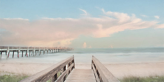 Lori Deiter LD3418 - LD3418 - View at Pier 9    - 18x9 wooden boardwalk, ocean pier, pastel sky, soft waves, coastal view, seascape, horizon, serene beach scene, painterly style, tranquil atmosphere from Penny Lane