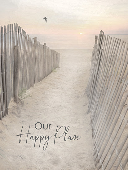 Lori Deiter LD3591 - LD3591 - Our Happy Place - 12x16 Photography, Coastal, Inspirational, Our Happy Place, Typography, Signs, Textual Art, Landscape, Beach, Sand, Walkway, Beach Fence, Clouds, Sun, Bird, Ocean from Penny Lane