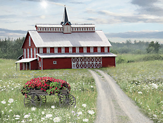 Lori Deiter LD3605 - LD3605 - Bright Sunny Day - 16x12 Photography, Farm, Barn, Red Barn, Flowers, Geraniums, Red Geraniums, Wildflowers, Wagon, Road, Landscape from Penny Lane