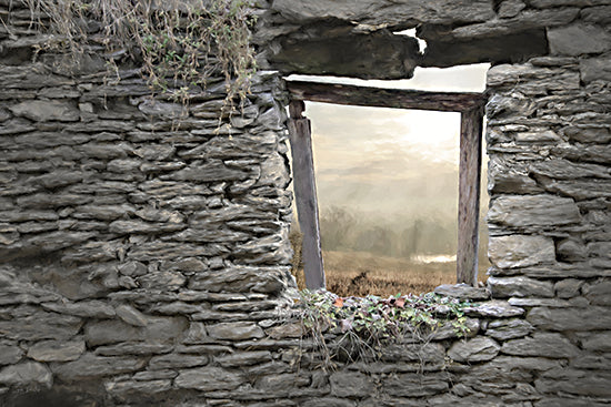 Lori Deiter LD3890 - LD3890 - Forgotten View - 18x12 stone wall with window, rustic ruin, countryside view, morning light, nature through old building, ivy plants, moody landscape, fine art photography from Penny Lane