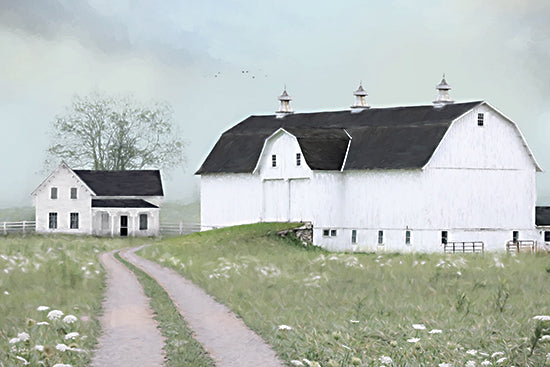 Lori Deiter LD3994 - LD3994 - Where Time Stands Still - 18x12 landscape, home spaces, country, rural, path, trees, greenery, barn, farmhouse, dirt road, field, fog, cottage, modern farmhouse, moody, digital painting, neutral from Penny Lane