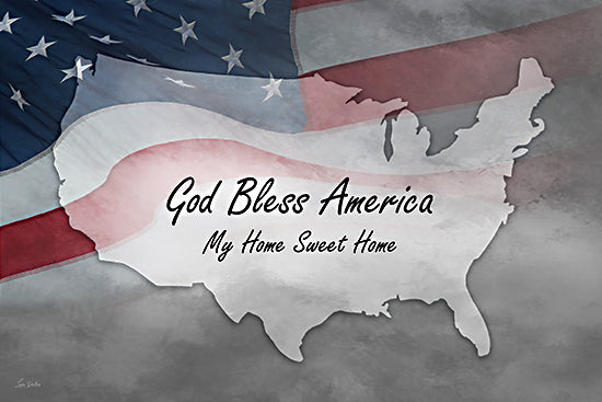 Lori Deiter LD4056 - LD4056 - My Home Sweet Home - 18x12 patriotic & americana, typography, symbols & icons, americana, flags & stars, inspirational, word art, usa, united states, map, vintage, digital illustration, red from Penny Lane