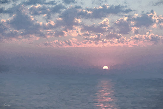 Lori Deiter LD4092 - LD4092 - Cloud-Kissed Dawn - 18x12 pastel ocean sunset, sunrise over water, seascape, coastal horizon, calm waves, pink and purple sky, soft clouds, tranquil, dreamy, nature, landscape, painterly, brush strokes, reflection on water from Penny Lane