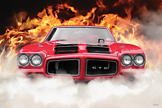 Lori Deiter LD4105 - LD4105 - Flaming GTO - 18x12 travel, hobbies & entertainment, transportation, pop culture, pontiac gto, muscle car, flames, smoke, hot rod, masculine, moody, digital illustration, red from Penny Lane