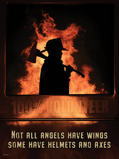 Lori Deiter LD4108 - LD4108 - Firefighters - Not All Angels Have Wings - 12x16 firefighter, volunteer fire department, hero tribute, flames, helmet and axe, masculine wall art, Lori Deiter photography style from Penny Lane
