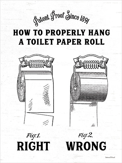 lettered & lined LET1227 - LET1227 - Properly Hang Toilet Paper - 12x16 Toilet paper orientation, patent diagram, historical drawing, bathroom etiquette, right vs wrong TP, vintage sketch, funny sign from Penny Lane