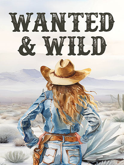 lettered & lined LET1285 - LET1285 - Wanted & Wild Cowgirl - 12x16 cowgirl in desert, wanted and wild, western adventure, denim outfit, cowboy hat, cacti, freedom from Penny Lane