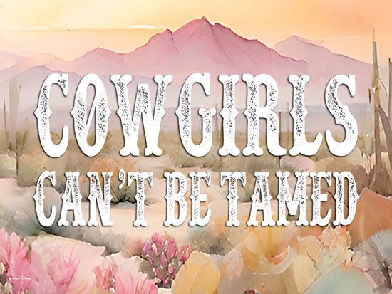 lettered & lined LET1289 - LET1289 - Cowgirls Can't Be Tamed - 16x12 cowgirls can't be tamed, typography, bold text, pastel desert background, wild west, empowering quote, cowgirl spirit, soft desert colors from Penny Lane