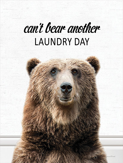 lettered & lined LET1335 - LET1335 - Can't Bear Another Laundry Day - 12x16 can't bear another laundry day, bear portrait, humorous laundry room wall art, rustic lodge decor, black typography, white background, farmhouse sign, wildlife animal print, vertical poster, playful home quote, neutral palette, whimsical decor, lettered and lined from Penny Lane