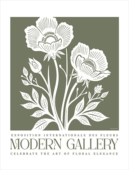 lettered & lined LET1340 - LET1340 - Modern Gallery Floral Poster I - 12x16 modern gallery floral poster, stylized poppy flowers, green and white botanical art, exhibition internationale des fleurs text, celebrate the art of floral elegance, vintage inspired typography, minimalist floral block print, decorative wall art, modern botanical design, neutral background, poster style, lettered and lined from Penny Lane