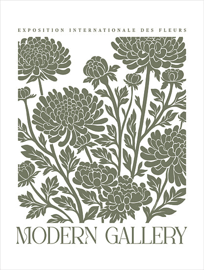 lettered & lined LET1341 - LET1341 - Modern Gallery Floral Poster II - 12x16 modern gallery chrysanthemum poster, green and white floral illustration, exposition internationale des fleurs text, stylized mum flowers, botanical wall art, vintage inspired typography, decorative floral print, art poster, neutral background, minimalist palette, retro botanical design, lettered and lined from Penny Lane