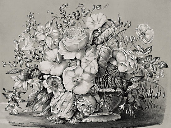 lettered & lined LET1353 - LET1353 - Vintage Beauty   - 16x12 flower arrangement, black and white, vintage, botanical, illustration from Penny Lane