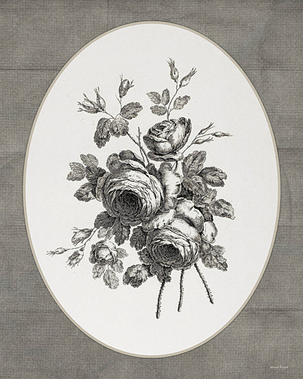 lettered & lined LET1382 - LET1382 - Vintage Blooms II - 12x16 peony bouquet illustration, detailed floral engraving, vintage botanical art, neutral tones from Penny Lane