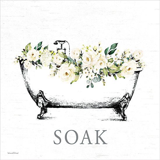 lettered & lined LET1389 - LET1389 - White Floral Soak Bath Set 2 - 12x12 floral, typography, bathroom decor, watercolor flowers, white roses, greenery, bathtub, soak, minimalist from Penny Lane