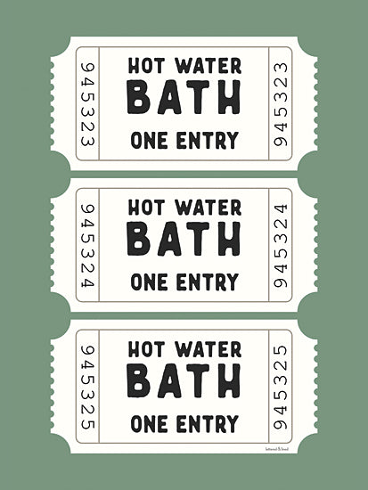 lettered & lined LET1430 - LET1430 - Hot Water Bath Ticket Trio - 12x16 Hot Water Bath ticket print, humorous bath decor, retro typography, green background, spa wall art from Penny Lane