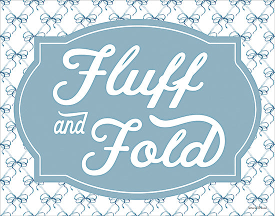 lettered & lined LET1440 - LET1440 - Fluff and Fold - 16x12 fluff and fold sign, laundry room decor, teal background, bow pattern, farmhouse laundry art, script typography, decorative label frame, modern farmhouse wall art, laundry service theme from Penny Lane
