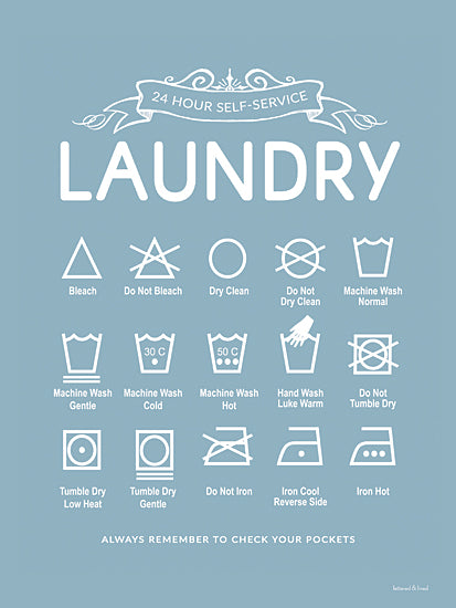 lettered & lined LET1441 - LET1441 - Laundry Symbols Blue - 12x16 24 hour self-service laundry sign, laundry symbols chart, teal wall art, wash care icons, typography poster, laundry room decor, instructional sign, modern farmhouse style from Penny Lane