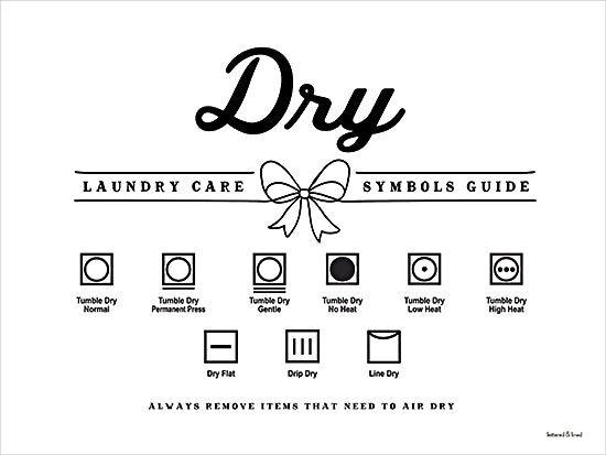 lettered & lined LET1454 - LET1454 - Laundry Care Dry - Bow Series - 16x12 home spaces, symbols & icons, typography, laundry, signs, word art, dry, care, instructions, contemporary, digital illustration, black & white from Penny Lane