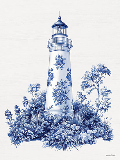lettered & lined LET1540 - LET1540 - Toile Lighthouse - 12x16 coastal lighthouse, blue floral lighthouse, chinoiserie style, nautical decor, seaside art, elegant coastal print from Penny Lane
