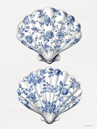 lettered & lined LET1544 - LET1544 - Toile Seashells - 12x16 coastal seashells, blue floral seashell art, chinoiserie decor, nautical design, coastal wall art, elegant beach print from Penny Lane