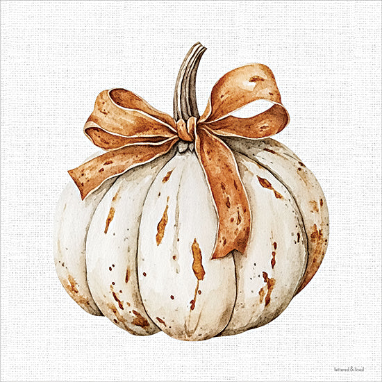 lettered & lined LET1608 - LET1608 - Autumn Bows 3 - 12x12 heirloom pumpkin, white and orange pumpkin, fall harvest illustration, thanksgiving decor, rustic farmhouse art, seasonal autumn decor, country style painting, neutral textured background from Penny Lane