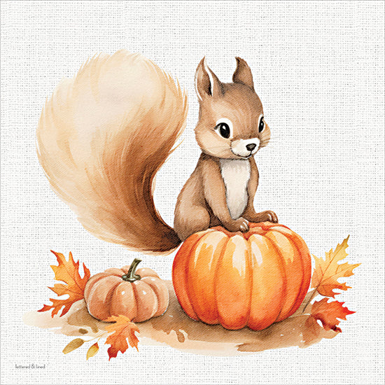 lettered & lined LET1610 - LET1610 - Pumpkin Pals 1 - 12x12 cute squirrel, pumpkin patch, autumn leaves, woodland animal, fall decor, whimsical illustration, children’s room art, seasonal harvest theme, forest wildlife from Penny Lane