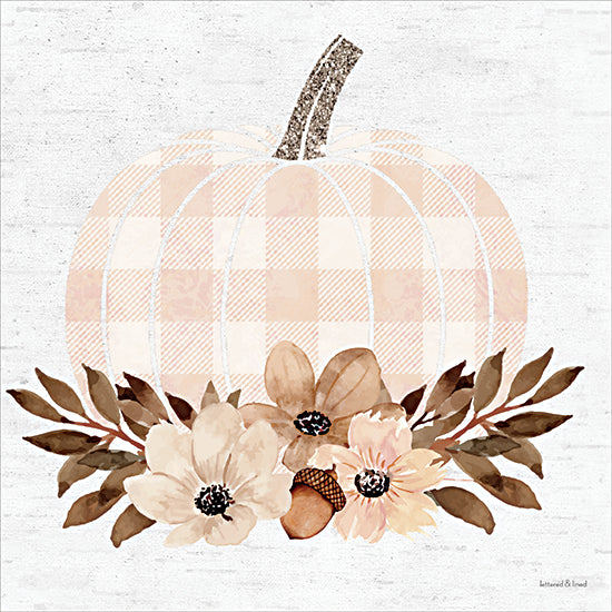lettered & lined LET1623 - LET1623 - Flourish of Fall - 12x12 lace pumpkin watercolor, neutral fall decor, vintage harvest art, feminine autumn illustration, thanksgiving decoration, soft beige pumpkin, farmhouse style wall art, delicate floral arrangement, seasonal design from Penny Lane