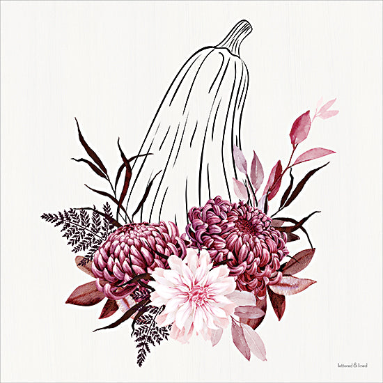 lettered & lined LET1627 - LET1627 - Moonlit Mums 2 - 12x12 tall pumpkin floral arrangement,pumpkin line art with florals,burgundy pink chrysanthemum bouquet,fall botanical illustration,harvest pumpkin flowers,modern farmhouse autumn art,thanksgiving decor aesthetic,rustic fall floral composition from Penny Lane