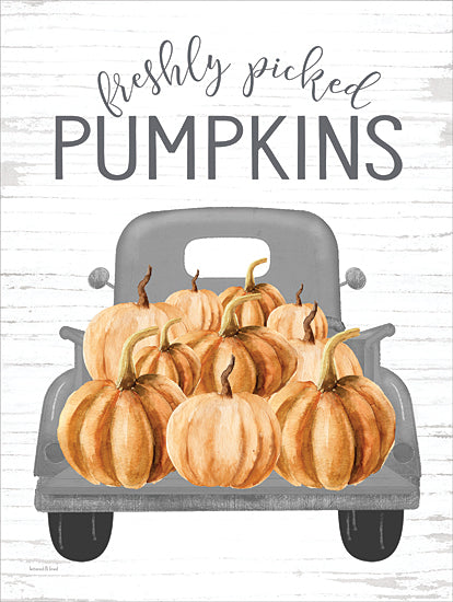 lettered & lined LET723 - LET723 - Freshly Picked Pumpkins Truck   - 12x16 count your blessings, watercolor pumpkins, plaid border, thankful fall sign, autumn farmhouse decor, thanksgiving wall art, seasonal word art, harvest pumpkins, gratitude quote, rustic neutral palette, modern farmhouse fall print from Penny Lane
