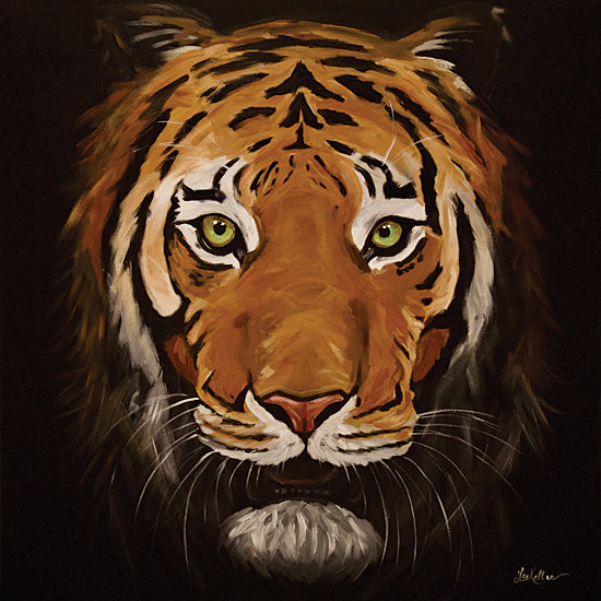 Lee Keller LK277 - LK277 - Shadow the Tiger - 12x12 tiger portrait wildlife painting intense green eyes jungle predator animal face dramatic black background brushwork from Penny Lane